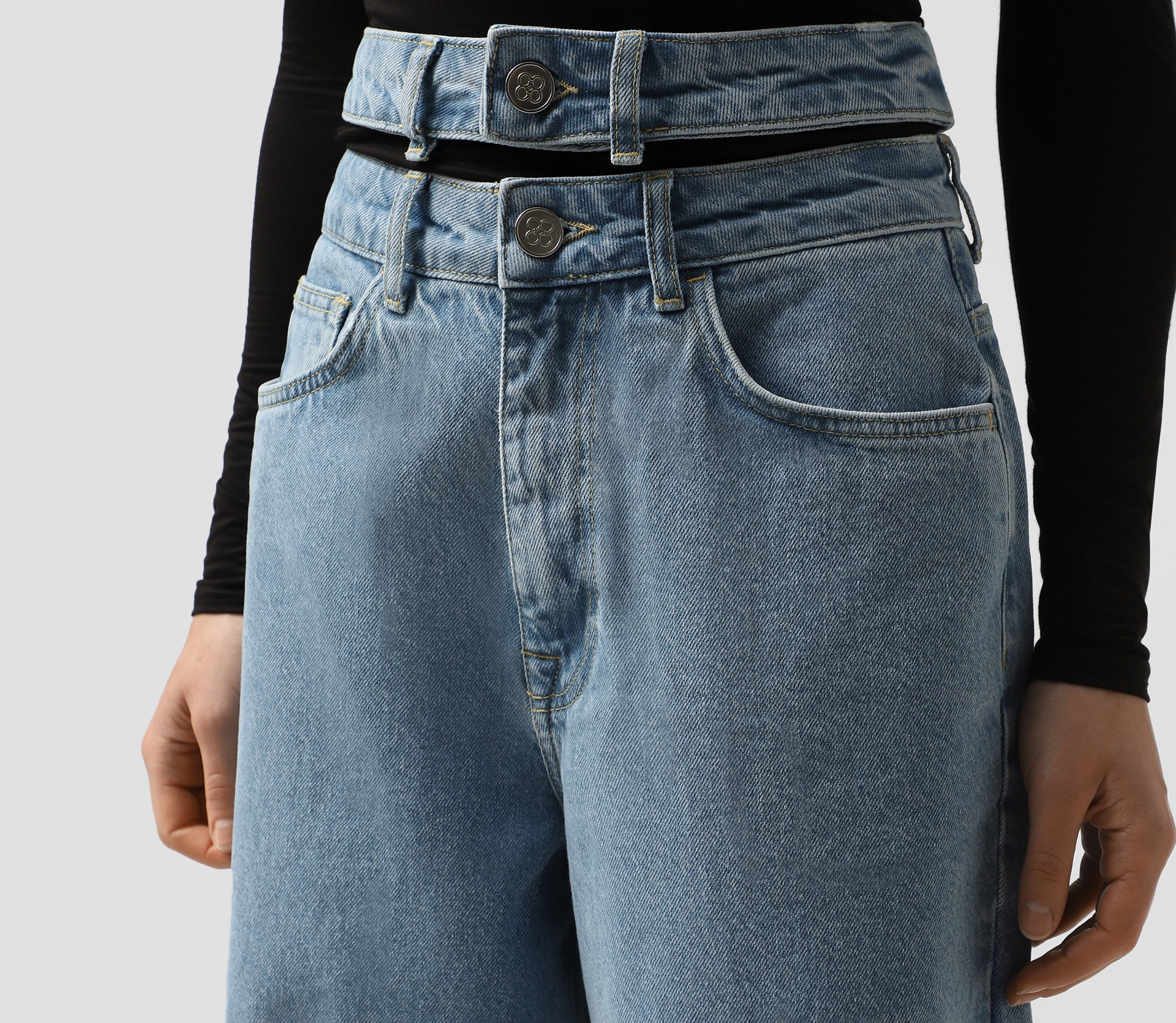 Джинси з подвійним поясом блакитний купити