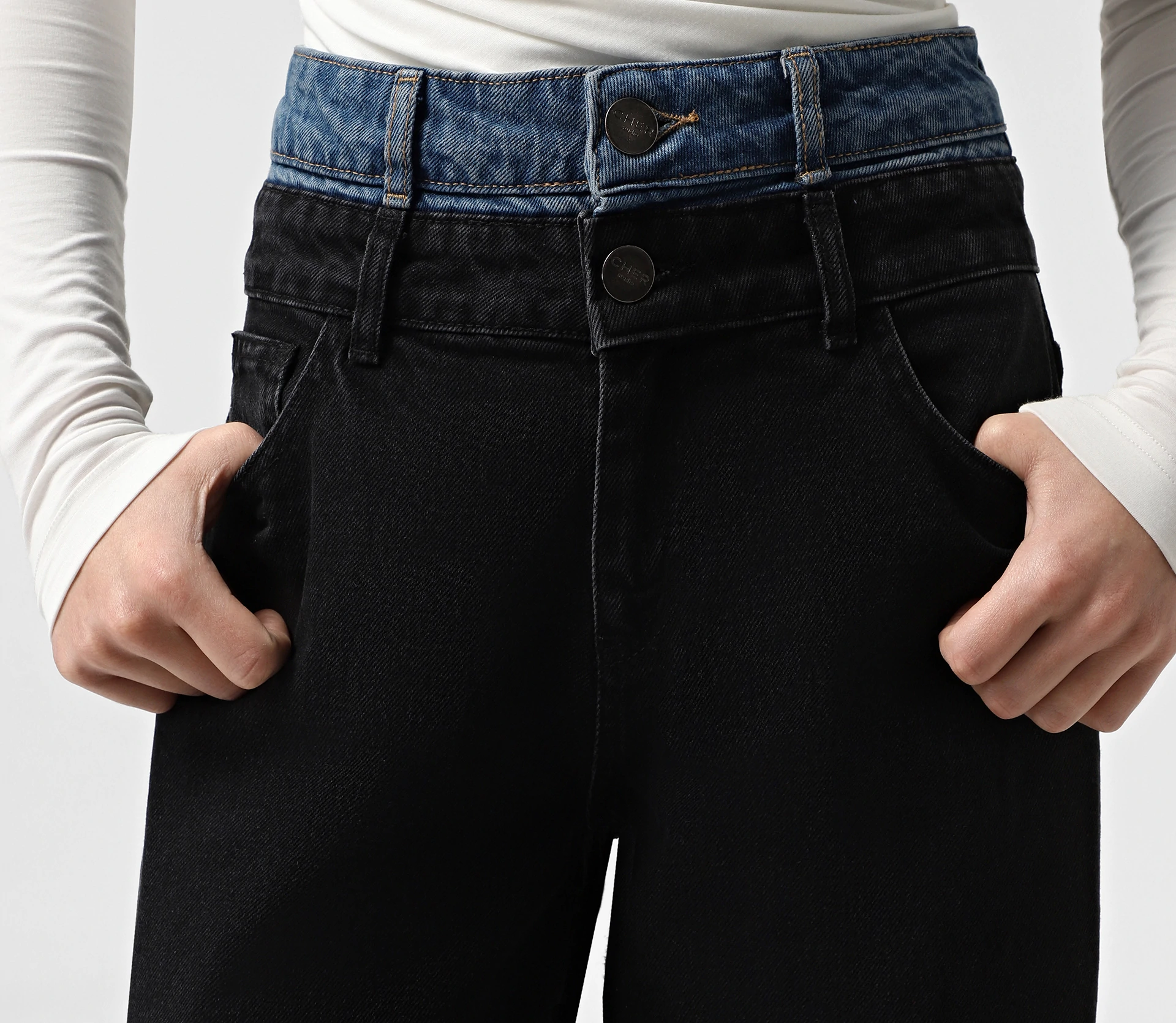 Джинси на високій посадці з подвійним поясом чорний - фото №3 Джинси на високій посадці з подвійним поясом чорний в інтернет-магазині