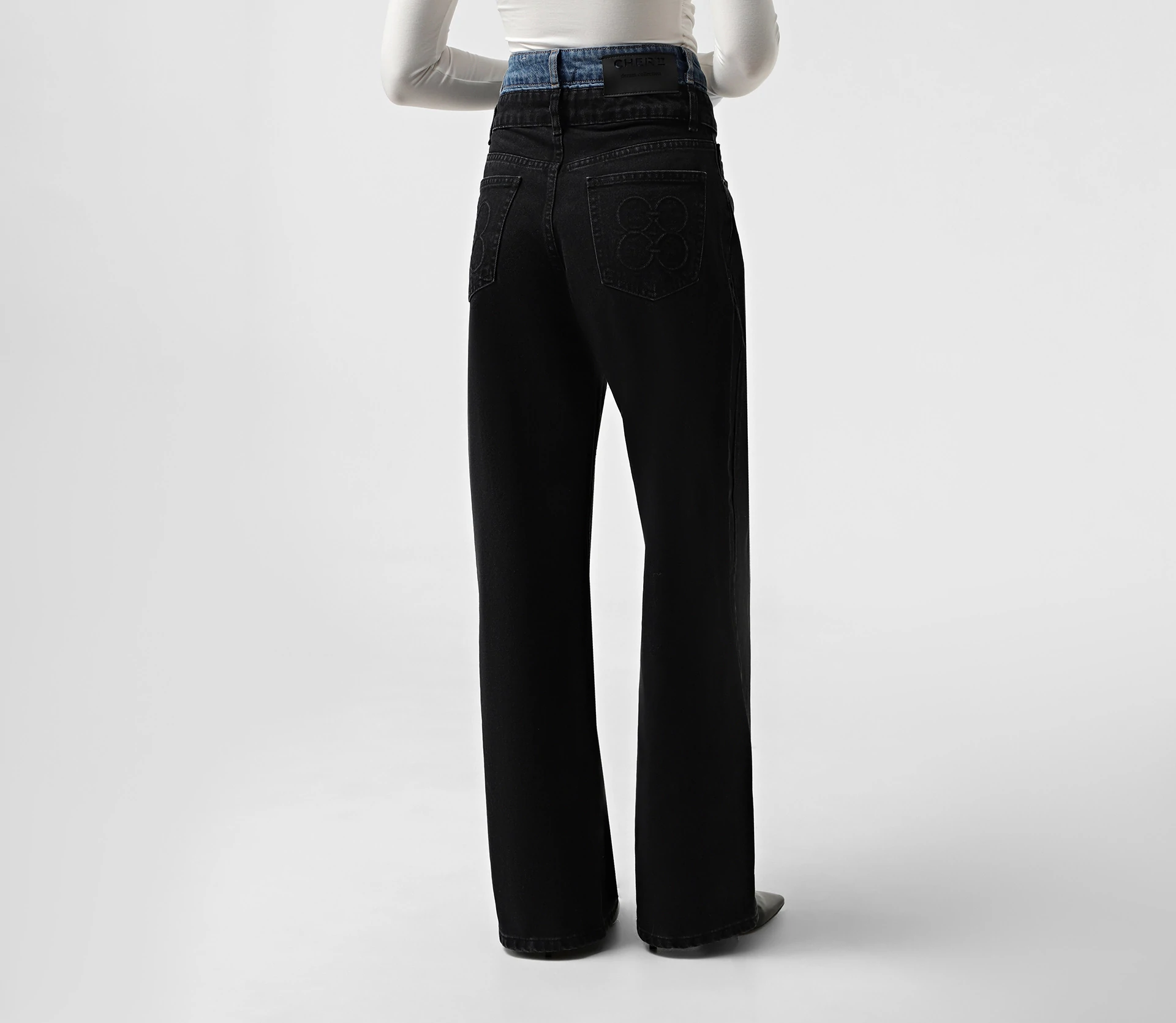 Джинси на високій посадці з подвійним поясом чорний - фото №6 Джинси на високій посадці з подвійним поясом чорний недорого