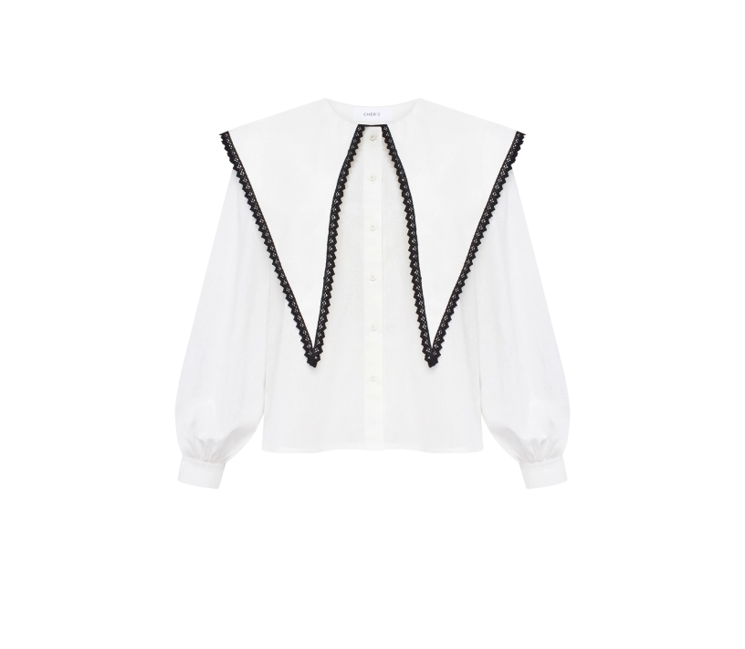 Блуза з масивним коміром та мереживом молочний замовити