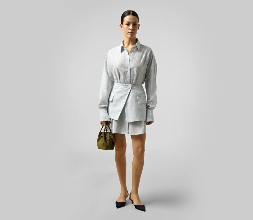 Сукня в смужку з баскою блакитний недорого