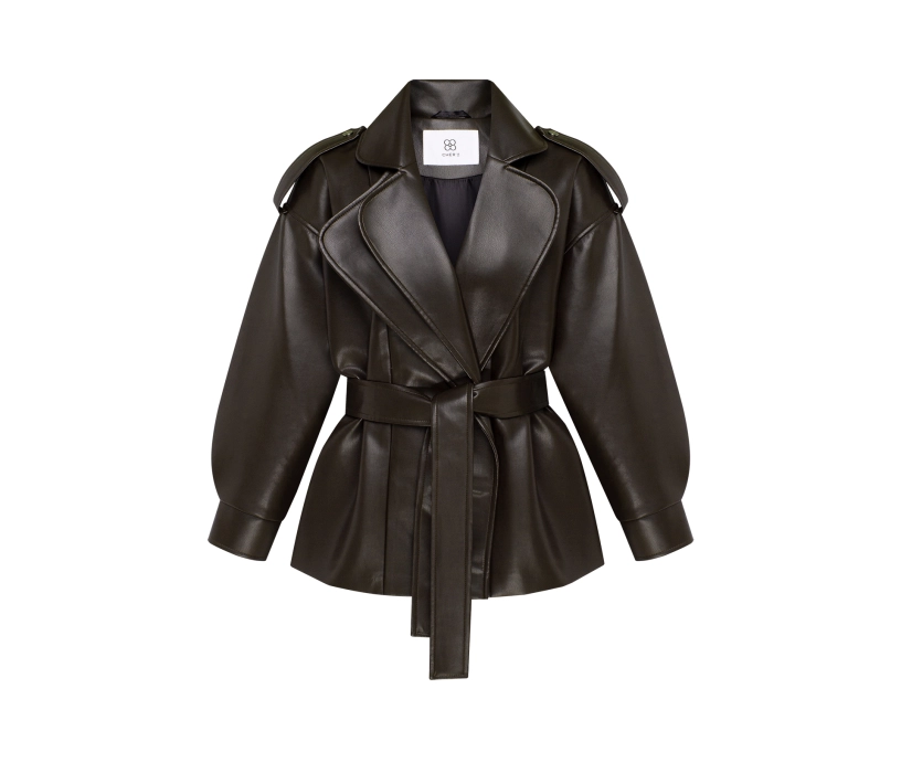 Куртка косуха на запах з екошкіри коричневий фото