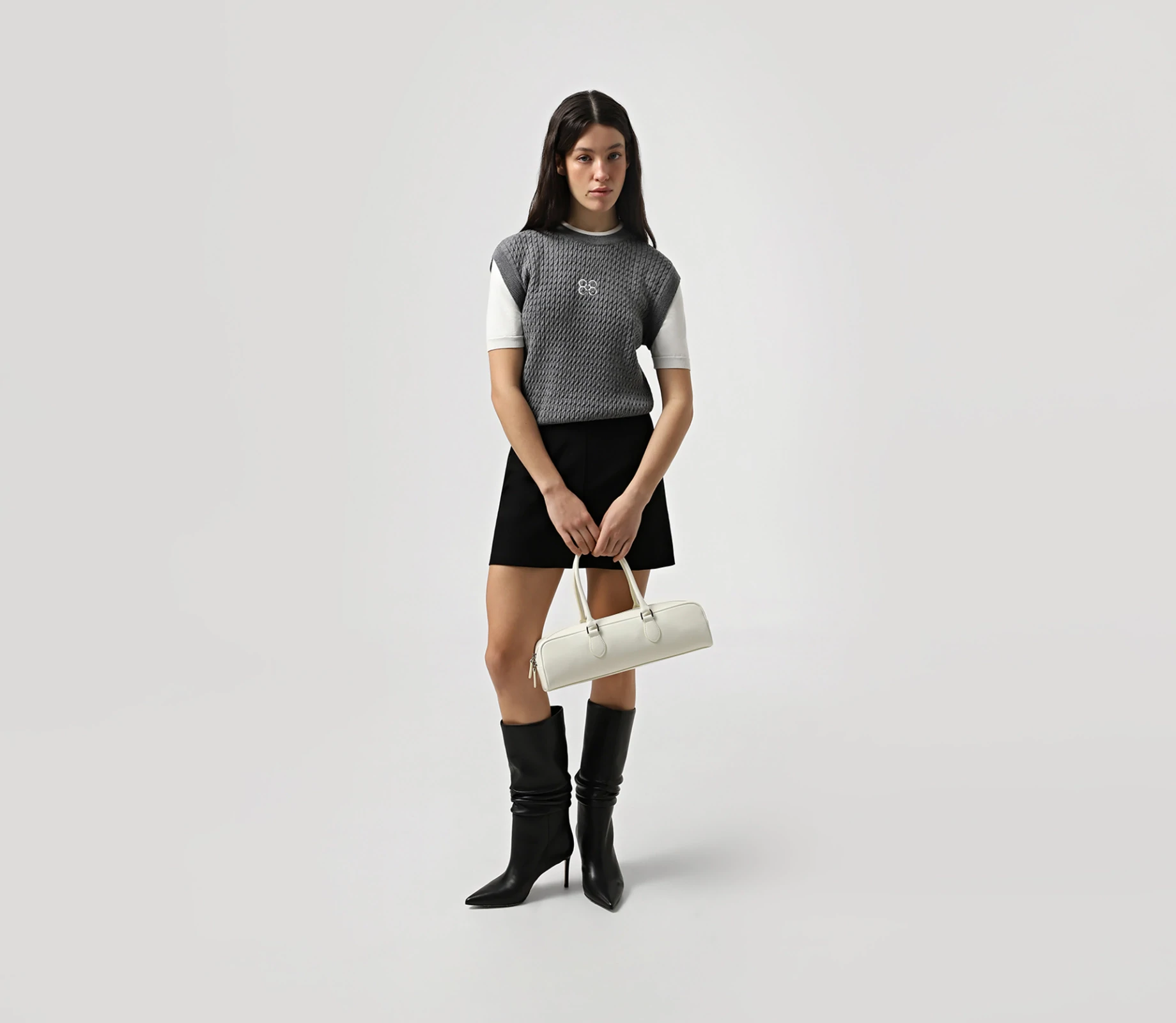 Топ в’язаний подвійний з лого сірий в Україні