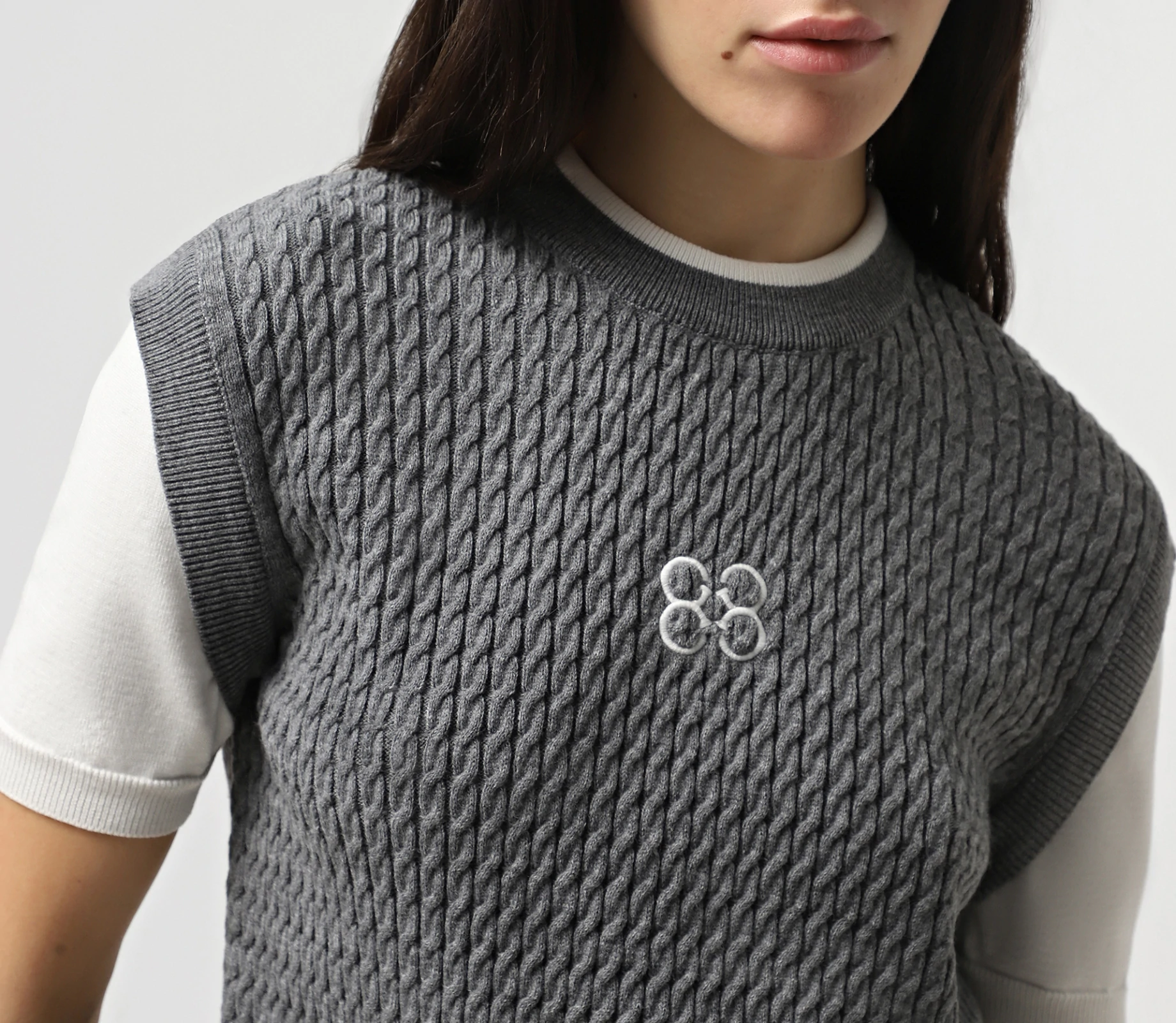 Топ в’язаний подвійний з лого сірий в Україні