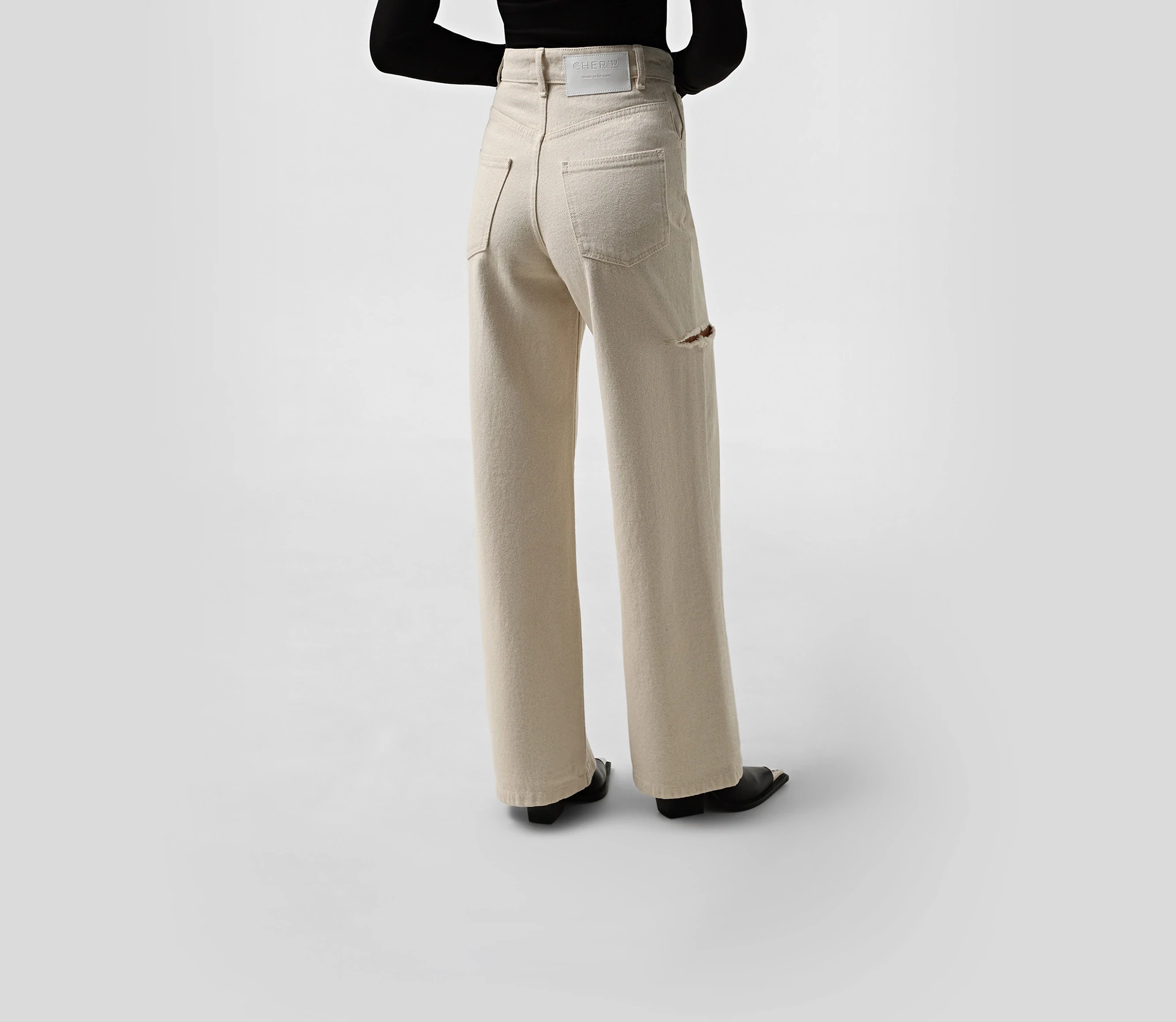 Джинси на високій посадці та розрізами по бокам бежевий - фото №5 Джинси на високій посадці та розрізами по бокам бежевий в Україні