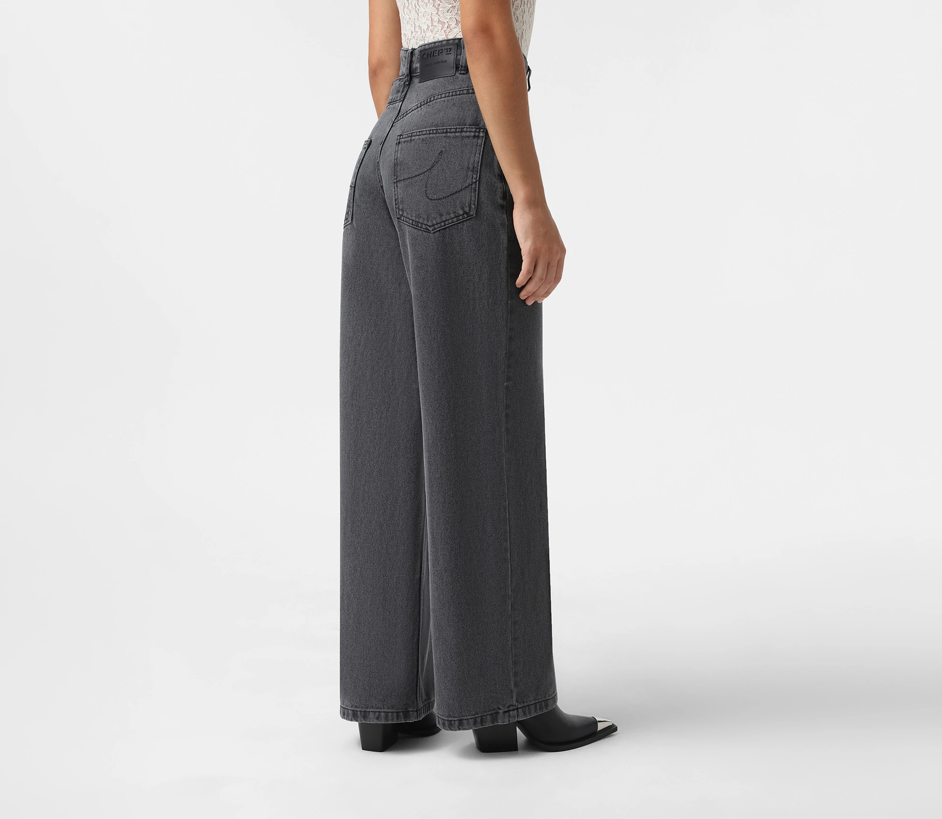 Джинси на високій посадці з подвійним поясом сірий - фото №5 Джинси на високій посадці з подвійним поясом сірий фото