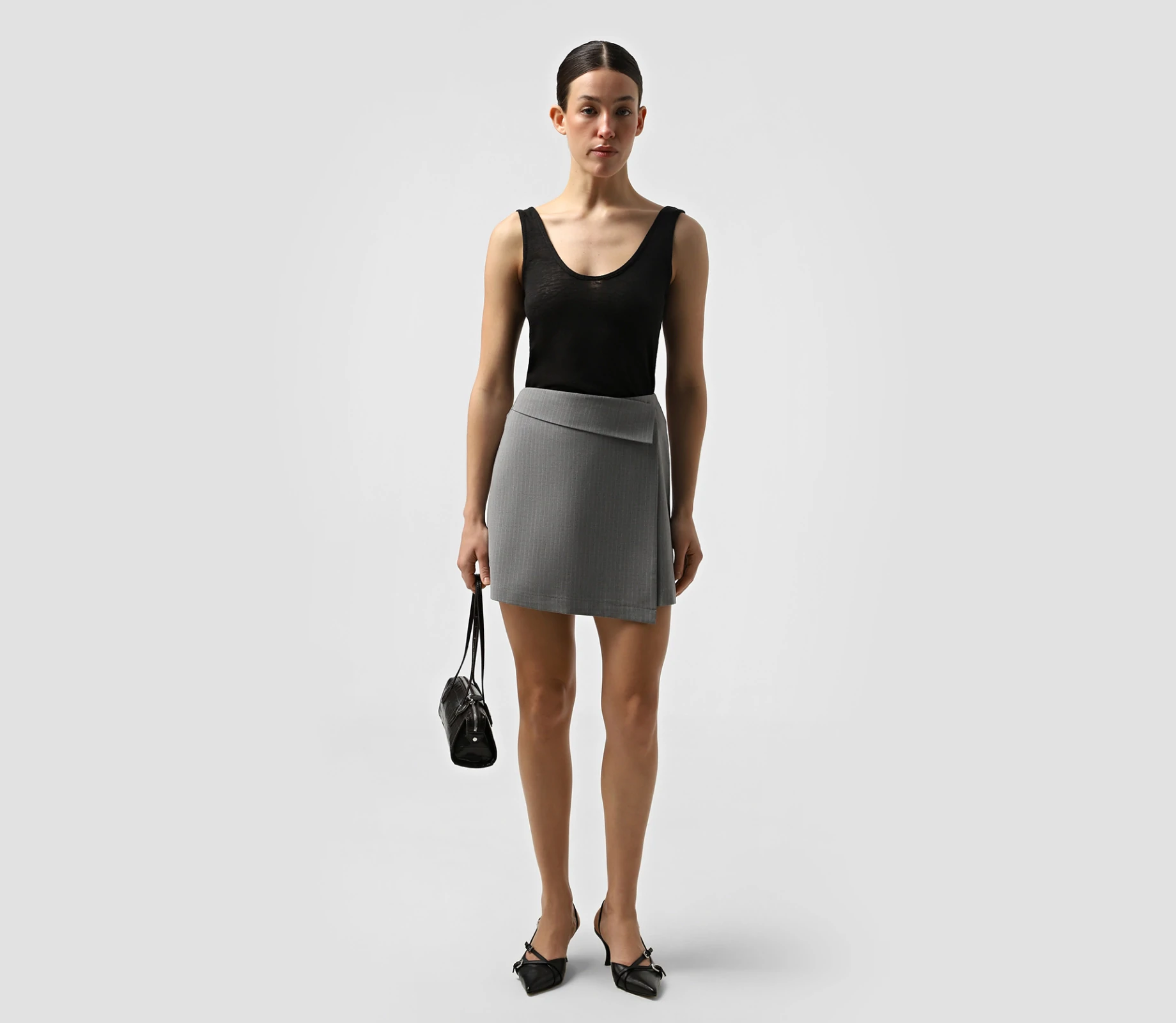Спідниця міні з відкидною деталлю сірий купити