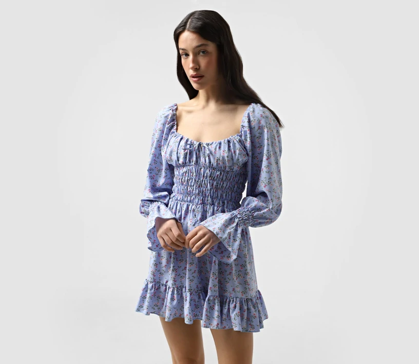 Сукня з довгим рукавом в блакитний принт в Україні