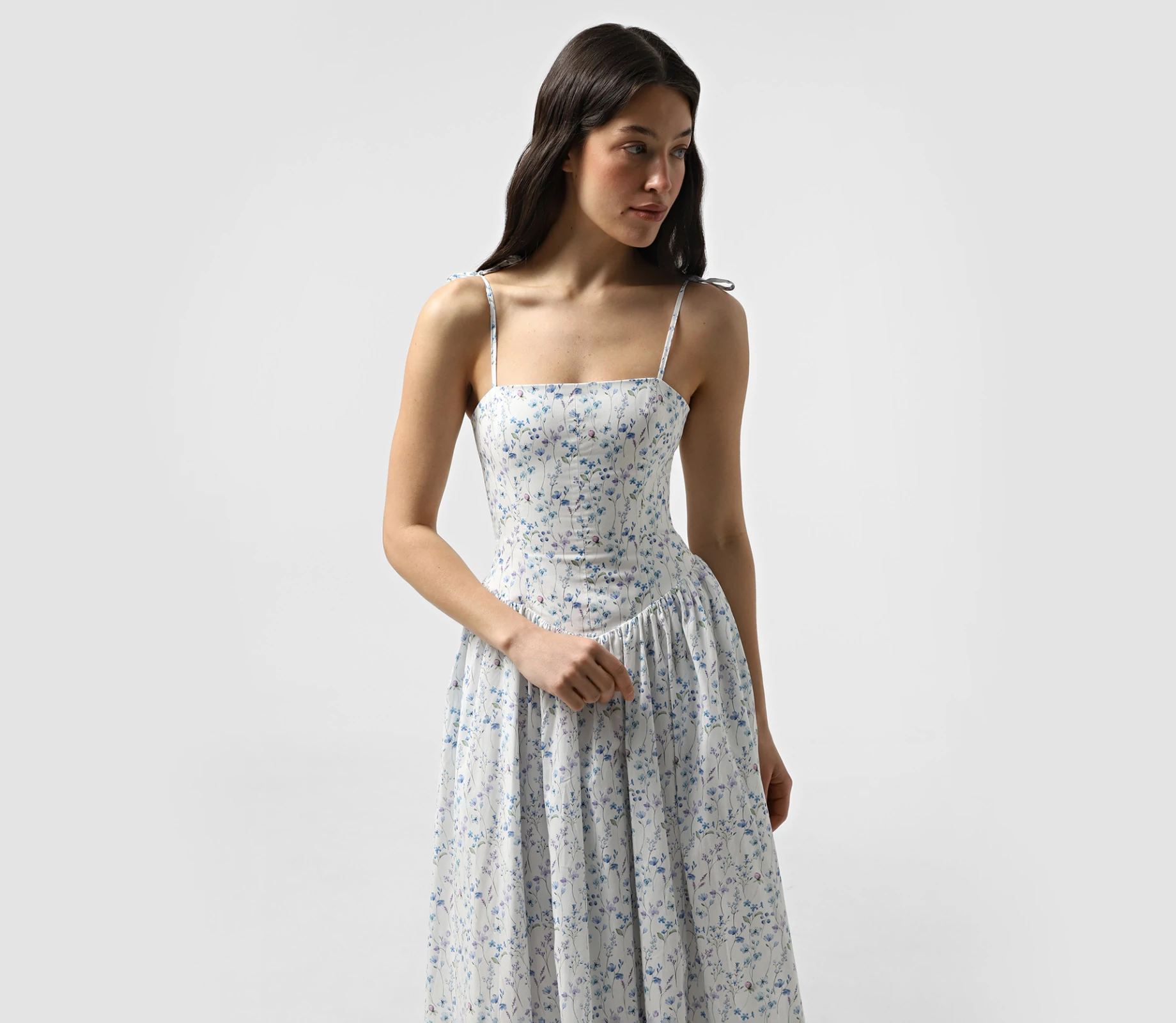 Мідісукня з бавовни молочний в блакитні квіти ціна