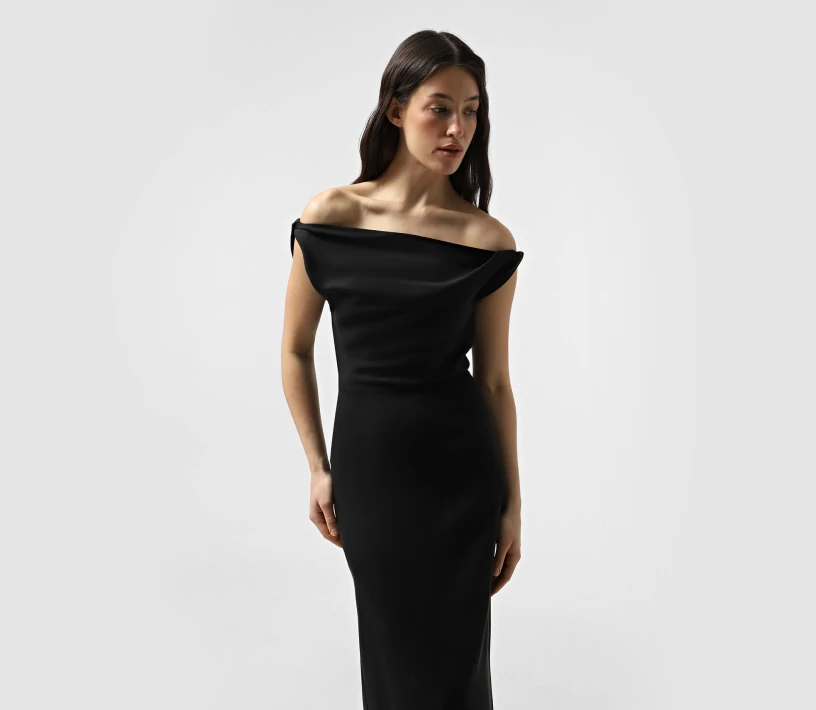 Міді сукня з перекрутом чорний знижки