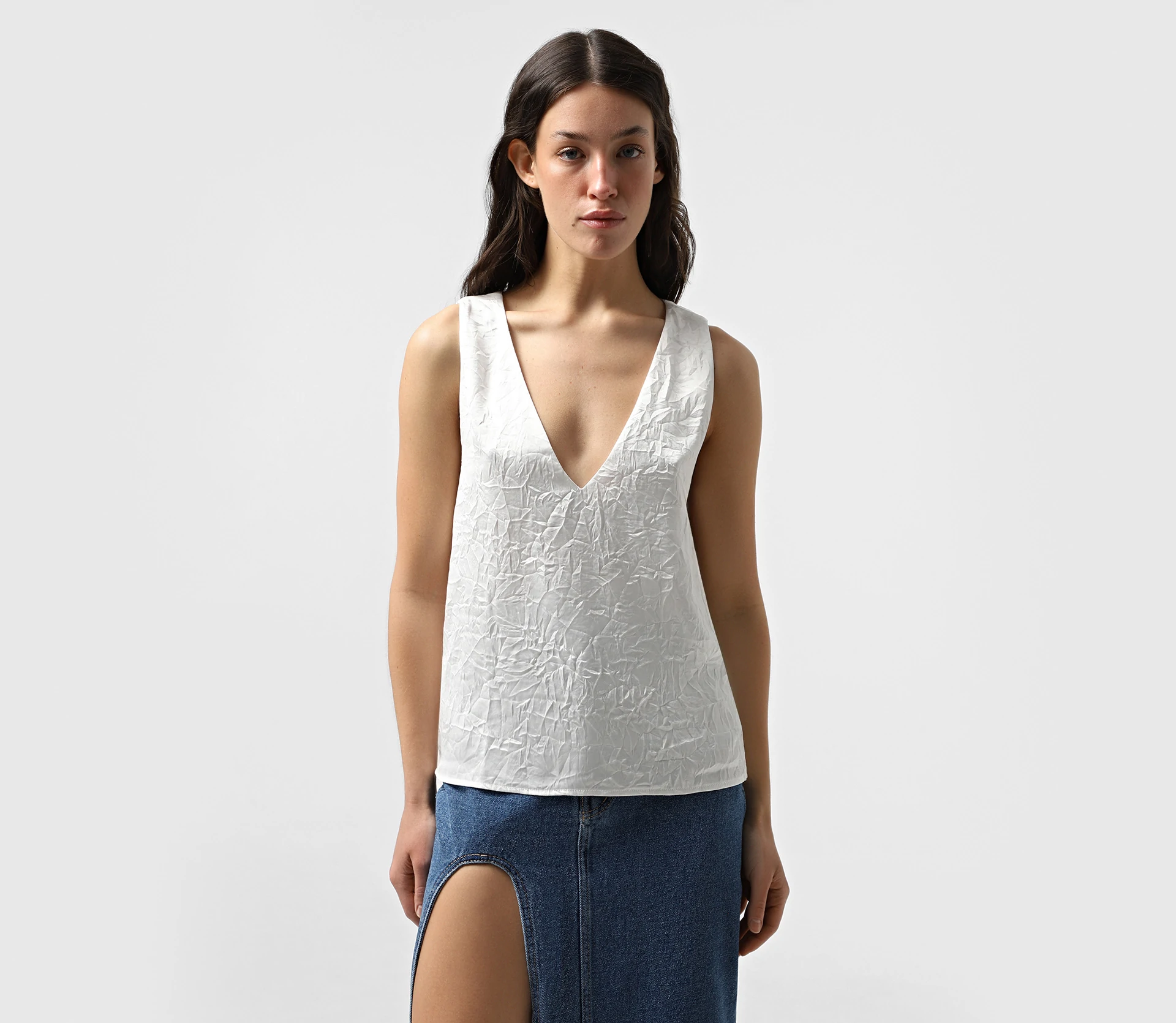 Топ з ефектом жатки молочний замовити