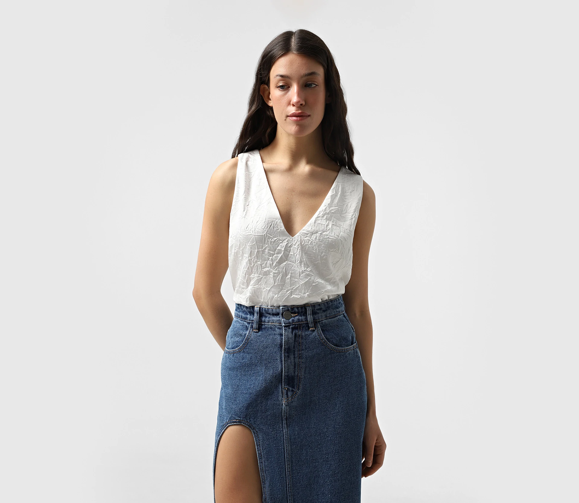 Топ з ефектом жатки молочний замовити