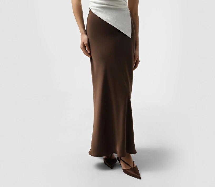 Спідниця міді Satin коричневий - фото №3 Спідниця міді Satin коричневий ціна