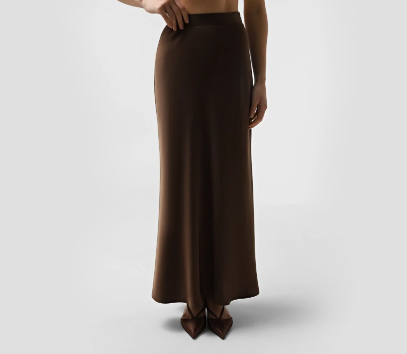 Спідниця міді Satin коричневий - фото №4 Спідниця міді Satin коричневий купити