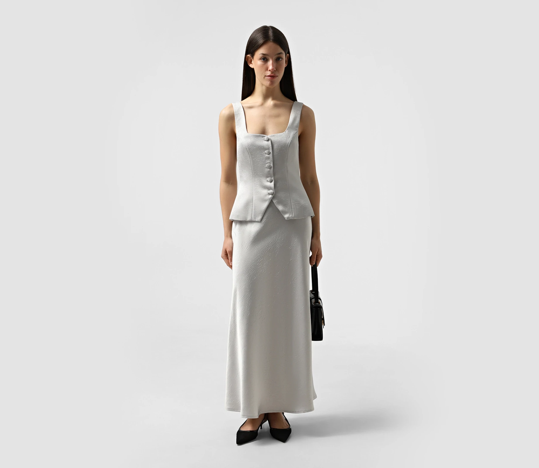 Костюм із жилетом та спідницею сірий знижки