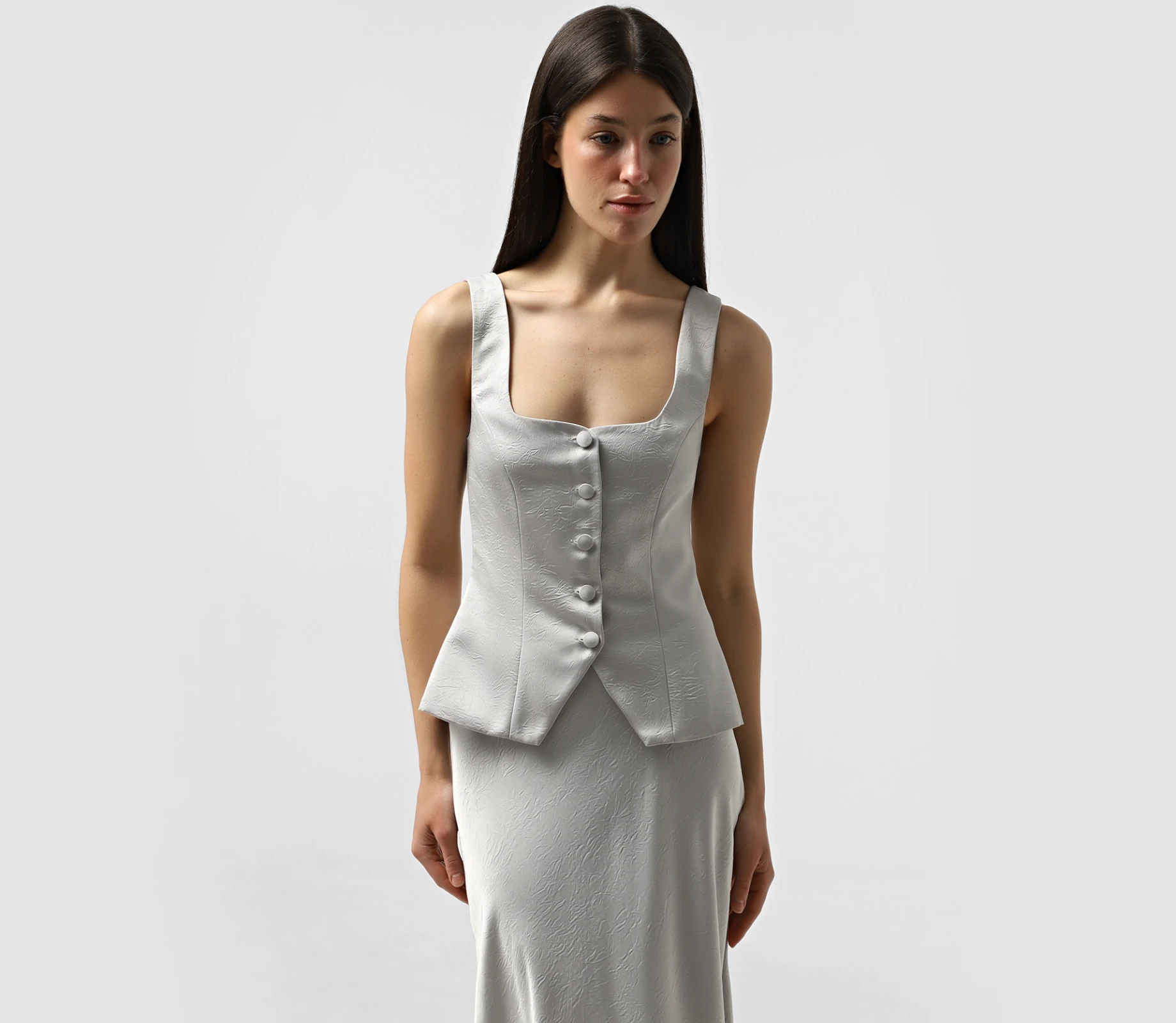 Костюм із жилетом та спідницею сірий акції