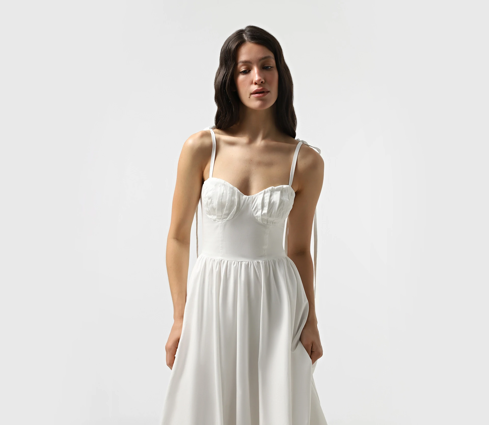 Сукня міді балон молочний - фото №3 Сукня міді балон молочний ціна