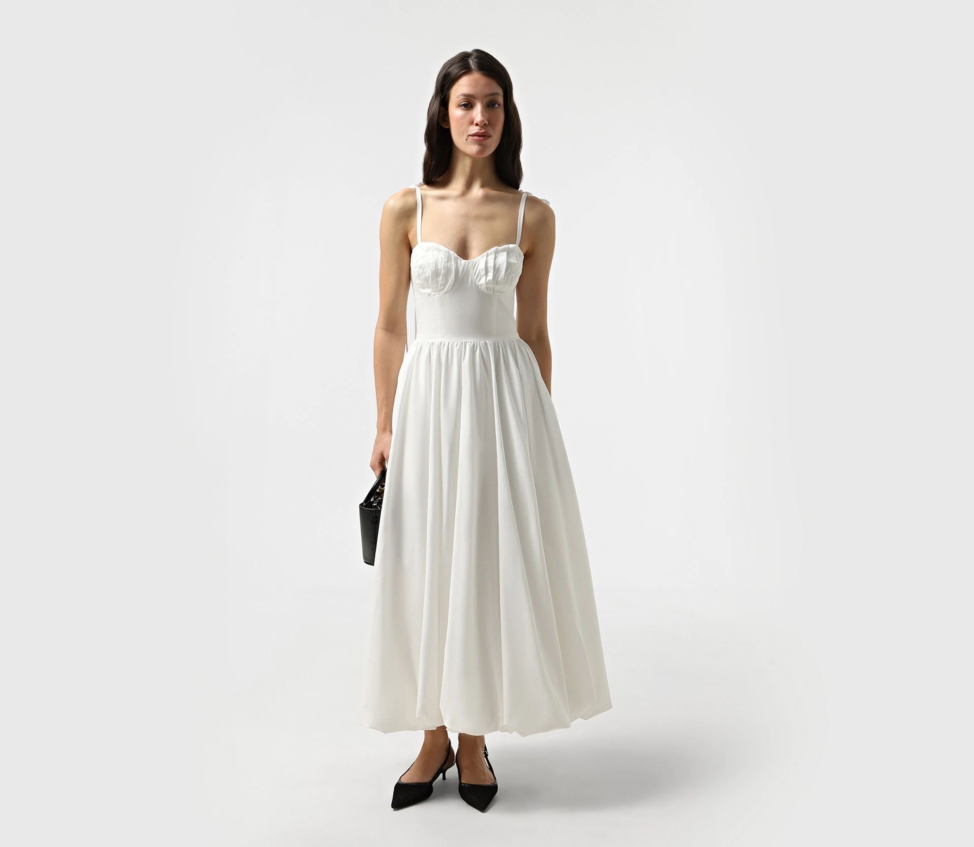 Сукня міді балон молочний - фото №2 Сукня міді балон молочний знижки