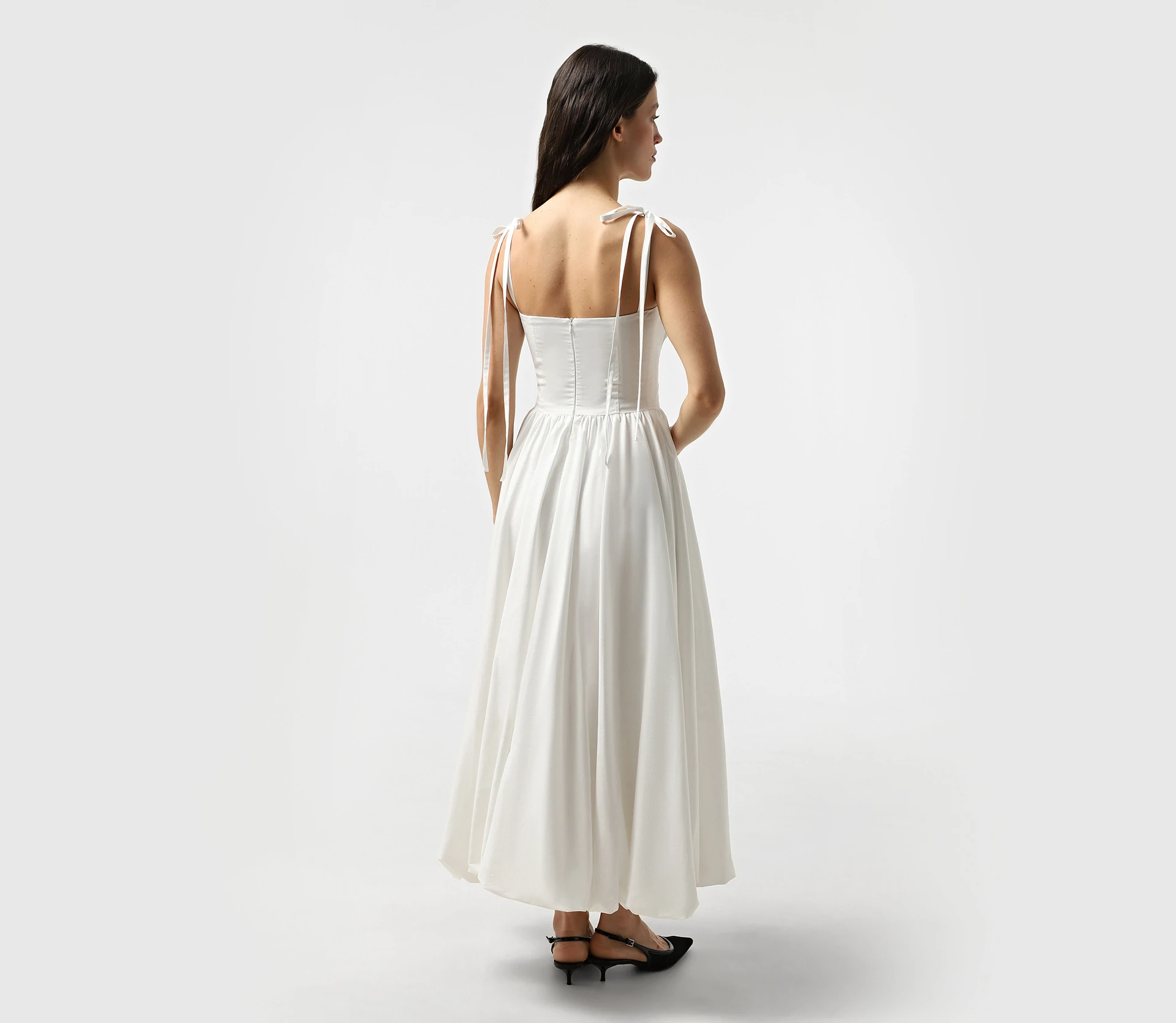 Сукня міді балон молочний - фото №5 Сукня міді балон молочний купити