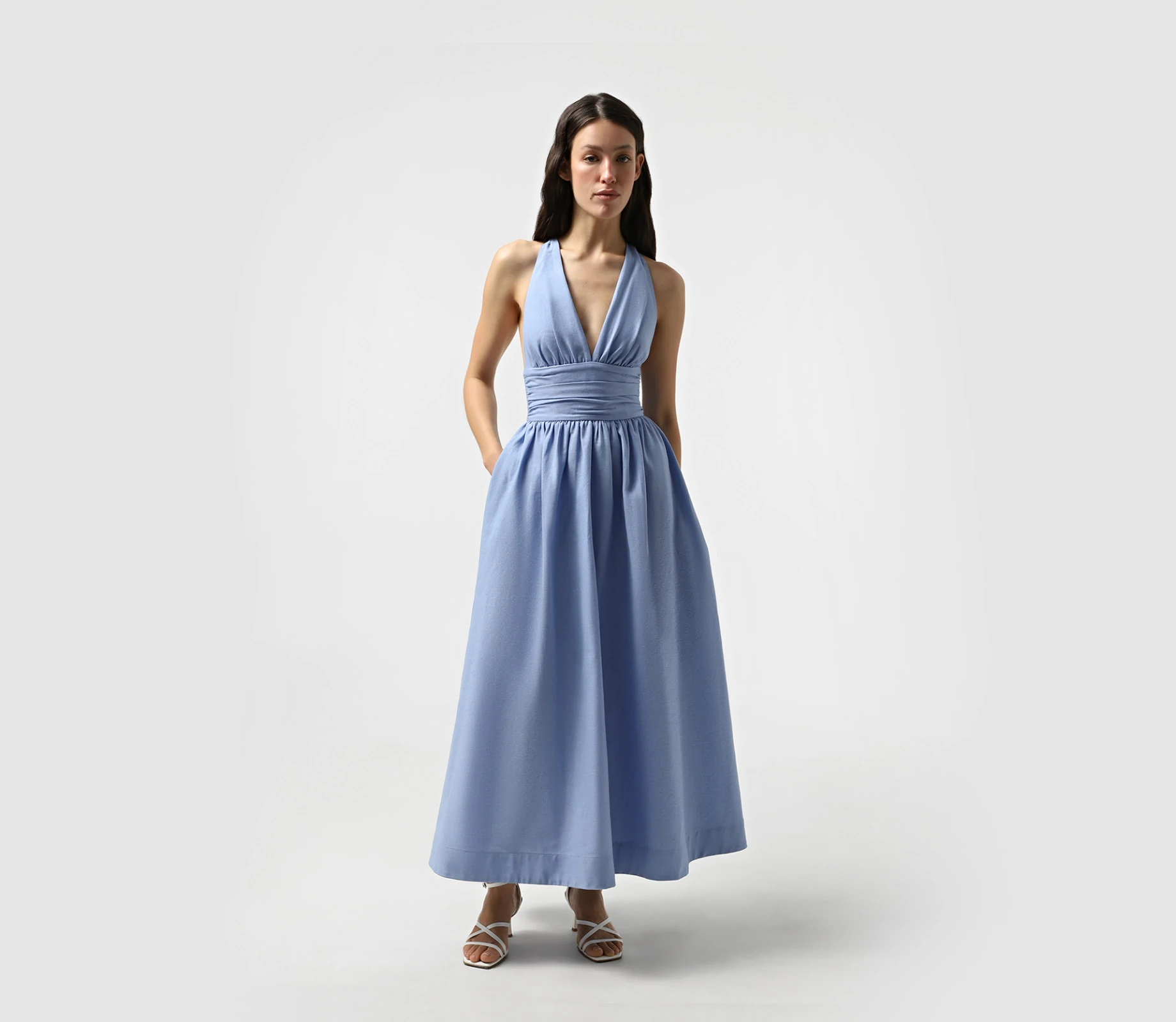 Сукня міді із завʼязкою на шиї блакитний в інтернет-магазині