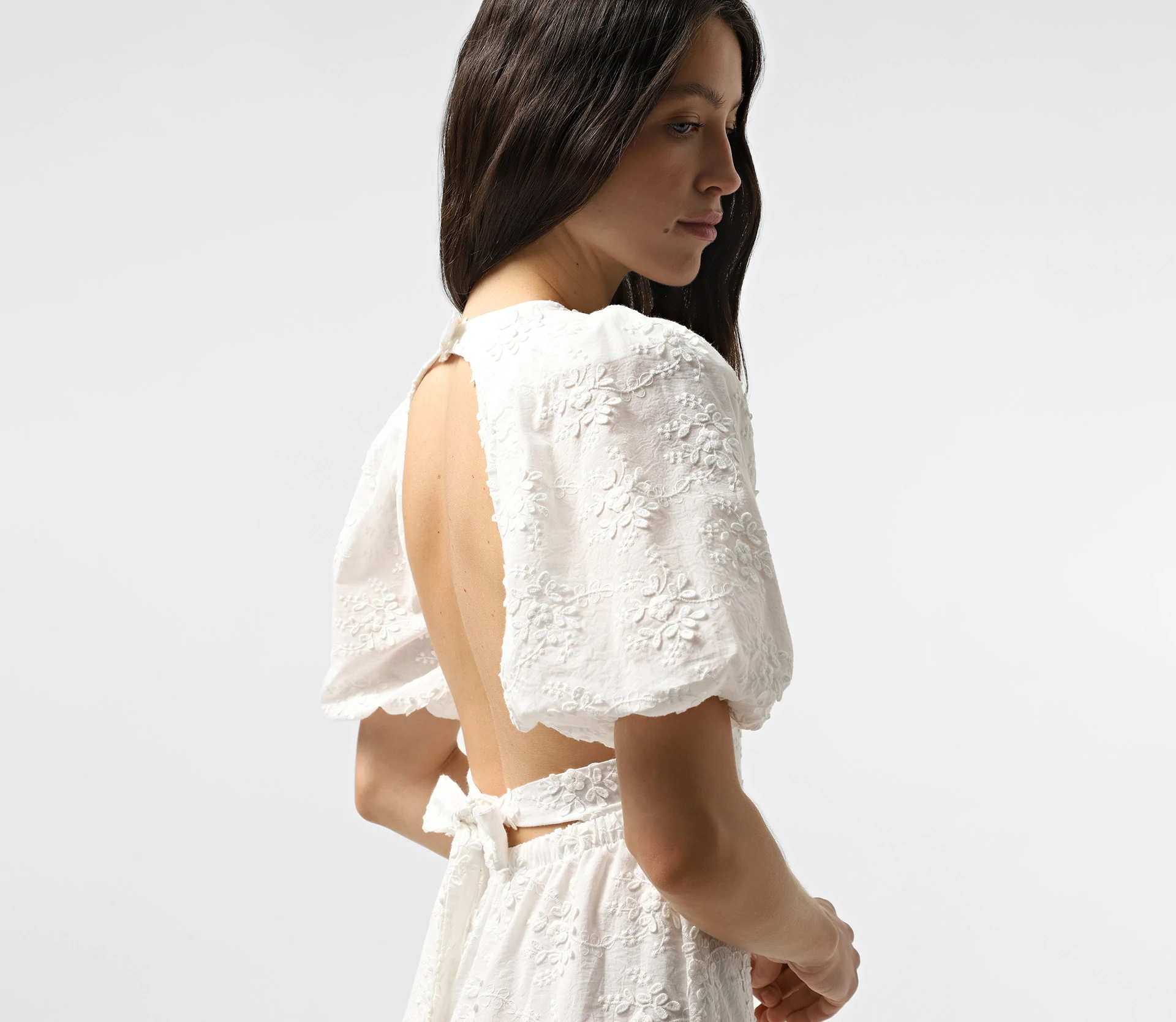 Сукня міні з відкритою спинкою прошва молочний - фото №4 Сукня міні з відкритою спинкою прошва молочний недорого