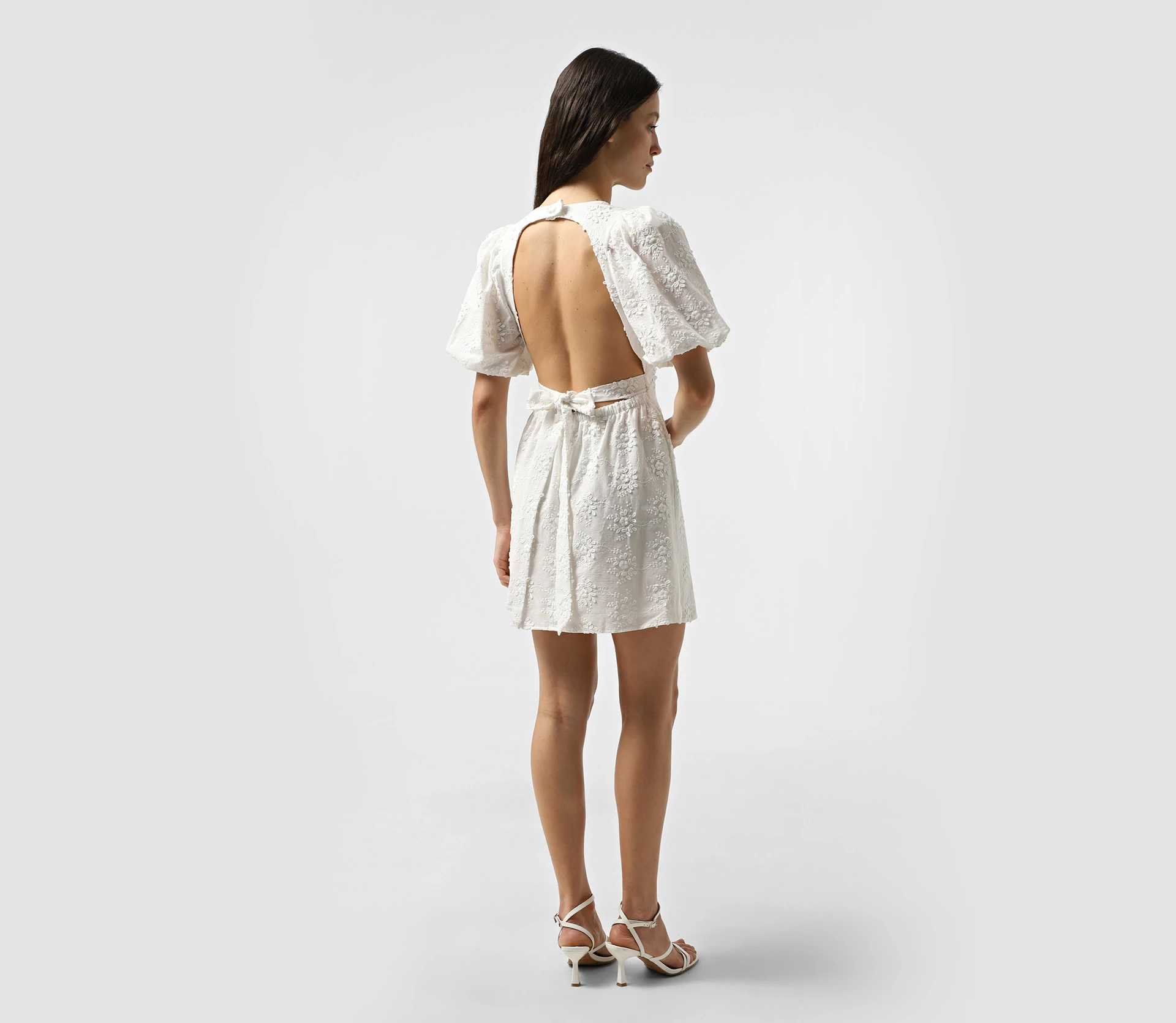 Сукня міні з відкритою спинкою прошва молочний - фото №6 Сукня міні з відкритою спинкою прошва молочний недорого