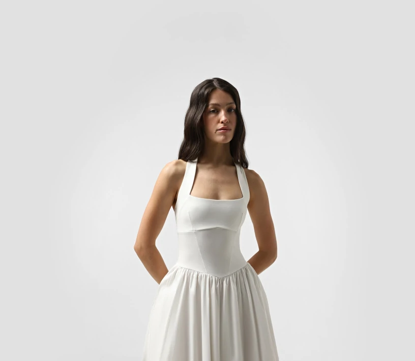 Сукня міді з оголеною спиною молочний акції