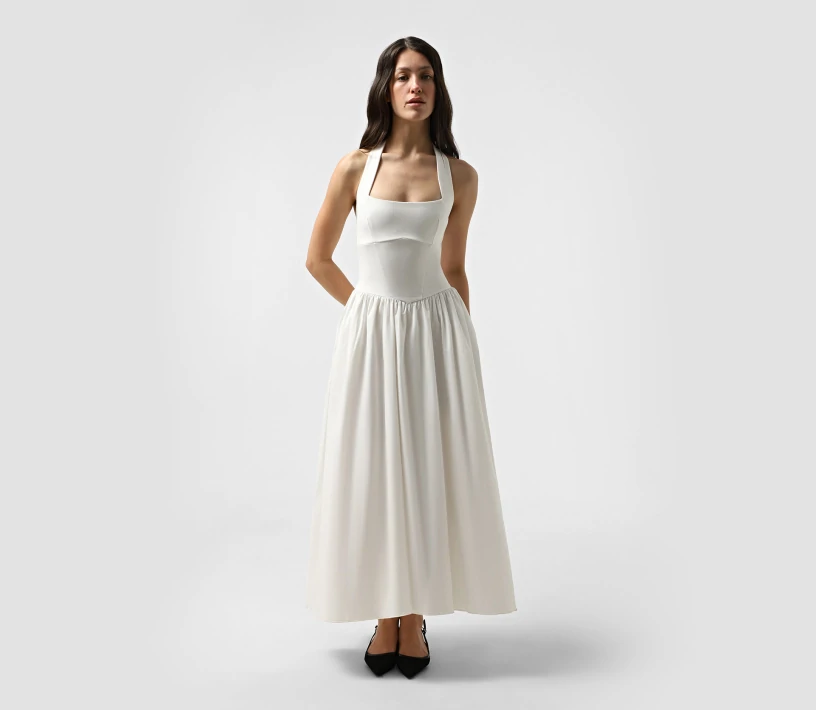 Сукня міді з оголеною спиною молочний ціна