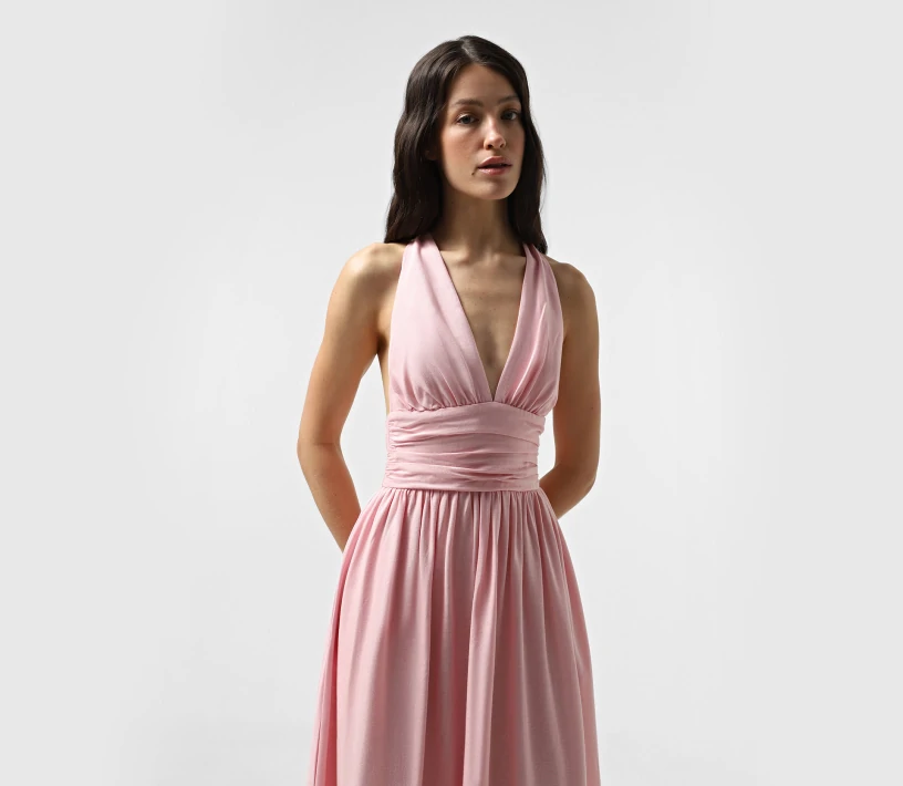 Сукня міді із завʼязкою на шиї рожевий cher17