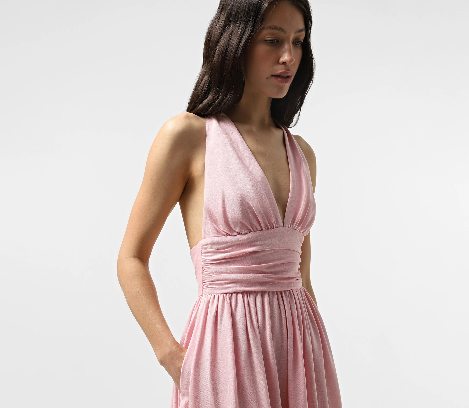 Сукня міді із завʼязкою на шиї рожевий - фото №4 Сукня міді із завʼязкою на шиї рожевий в інтернет-магазині