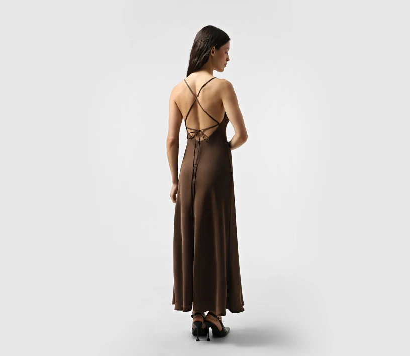 Сукня сліп Satin коричневий недорого