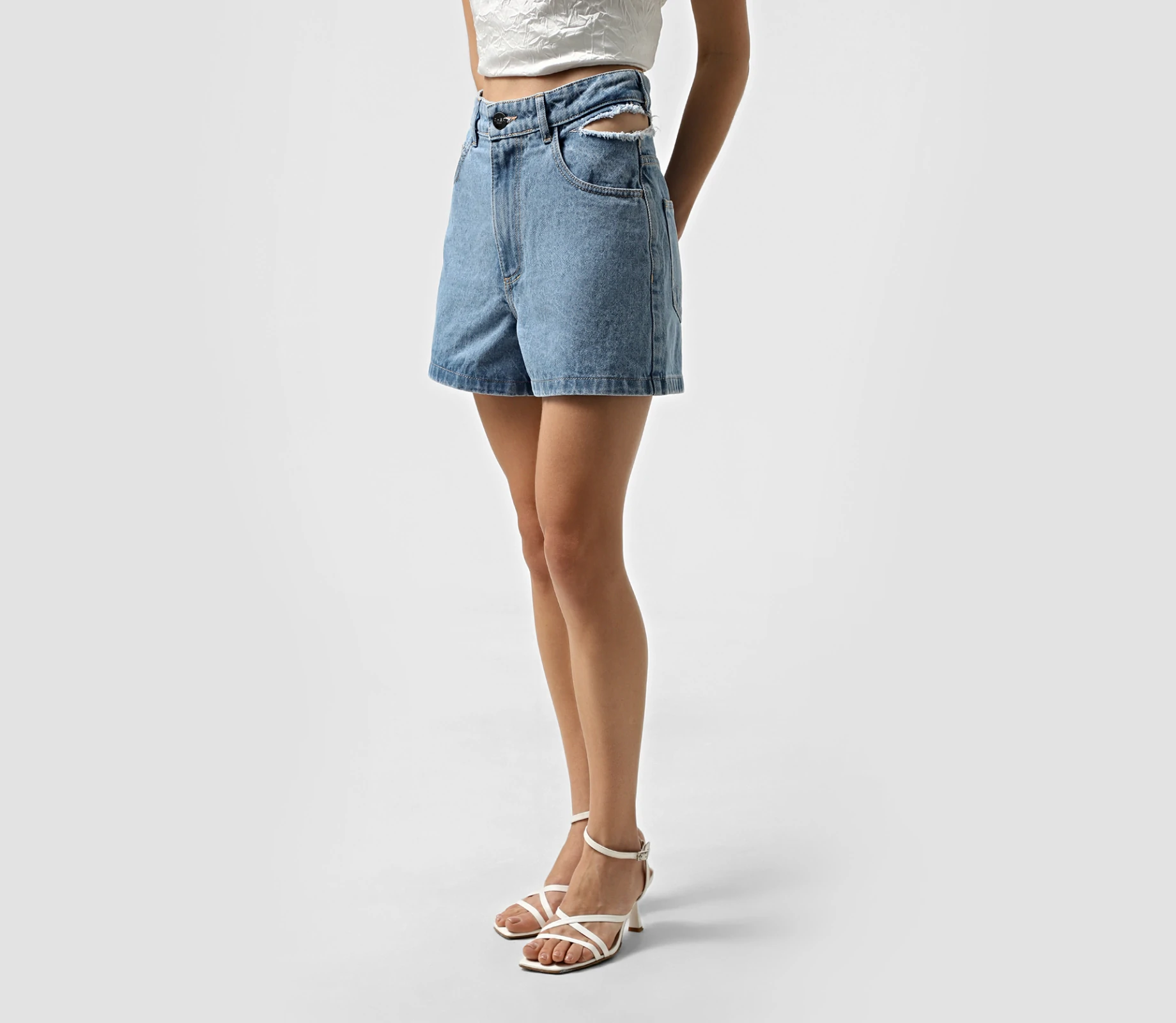 Шорти з розрізом збоку блакитний недорого