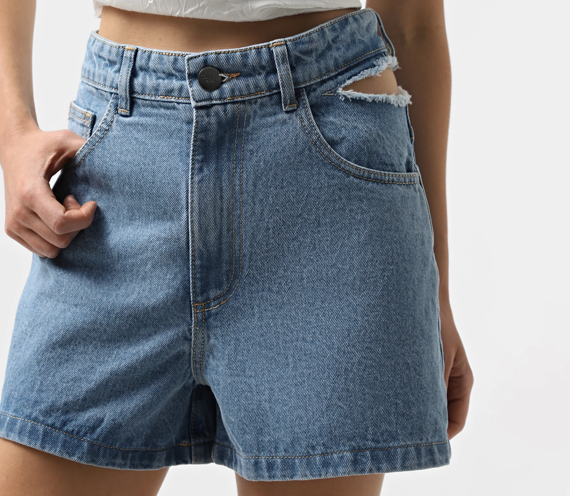 Шорти з розрізом збоку блакитний купити