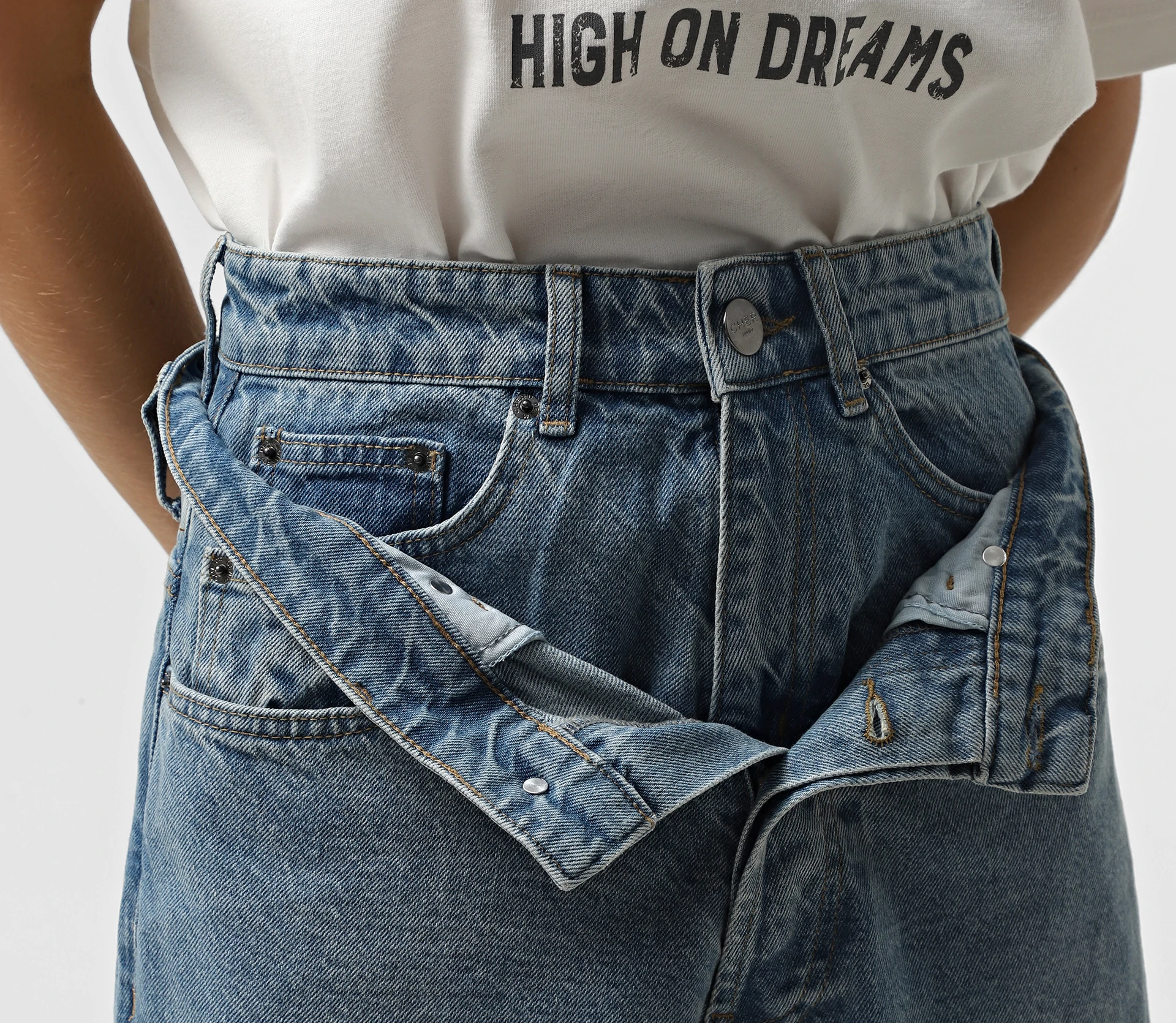 Джинси з подвійним поясом блакитний - фото №4 Джинси з подвійним поясом блакитний в Україні