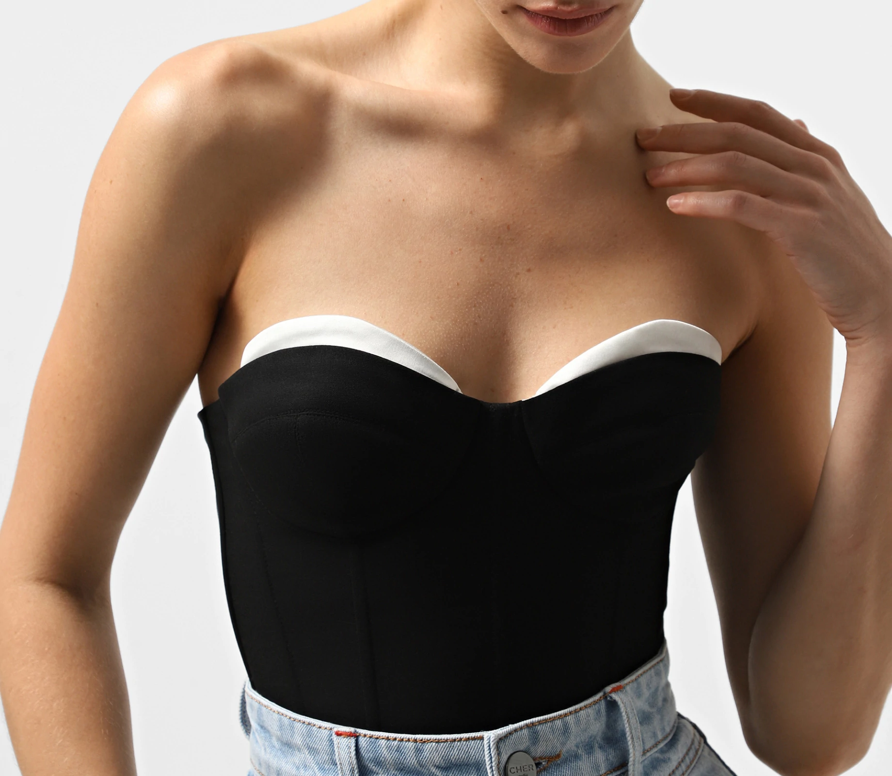 Корсет з контрастною вставкою чорний знижки