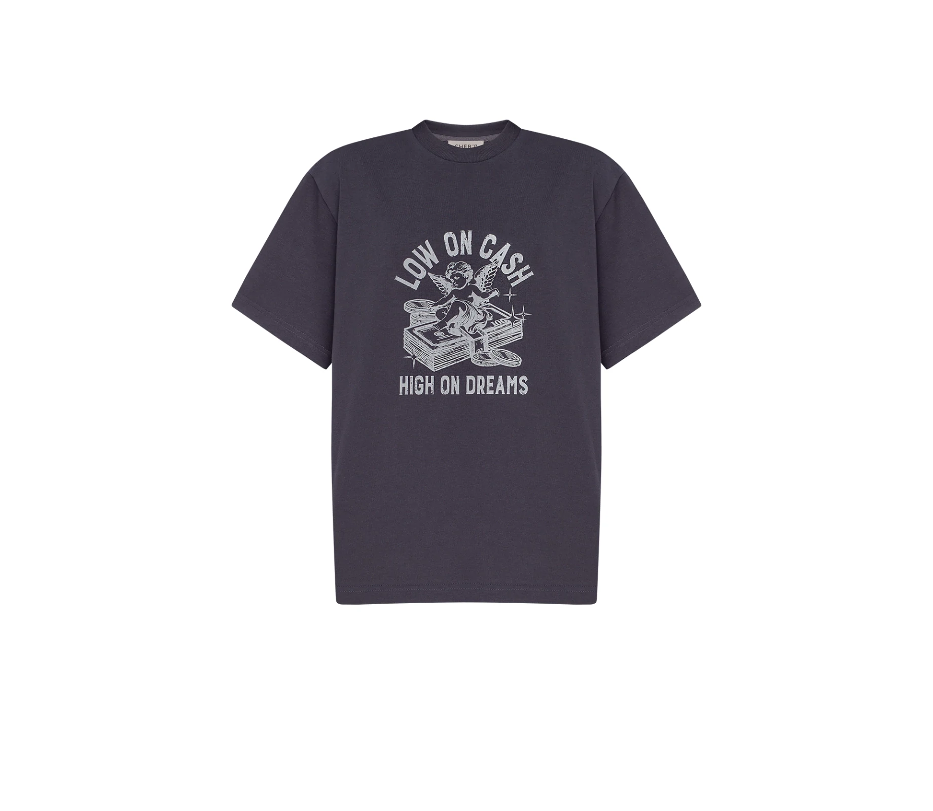 Футболка «Low on cash, high on dreams» сірий замовити