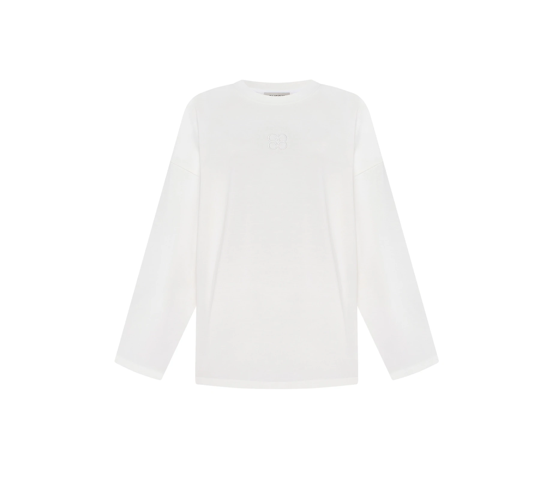 Лонгслів з вишивкою лого молочний фото