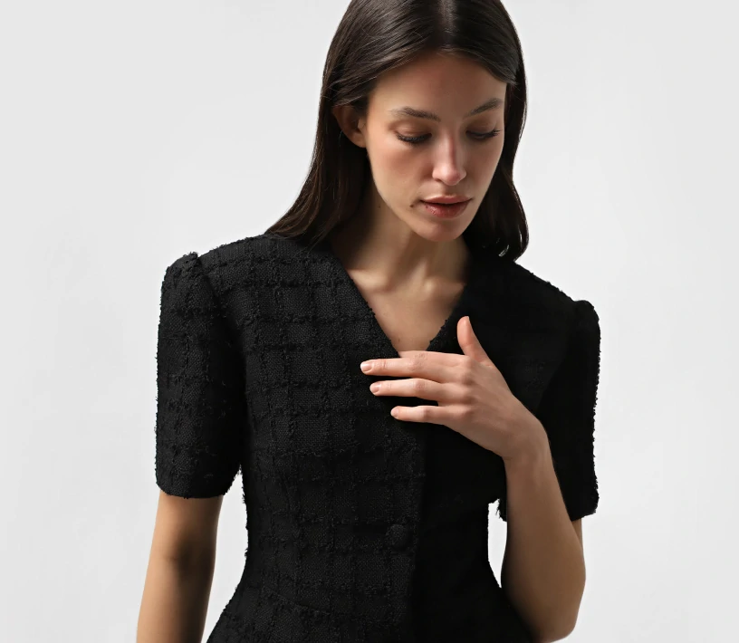 Жакет твід короткий рукав чорний фото