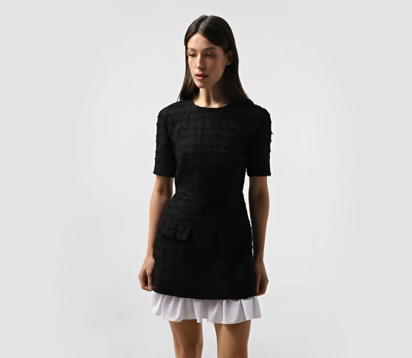 Сукня твід короткий рукав чорний замовити
