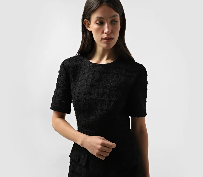 Сукня твід короткий рукав чорний фото
